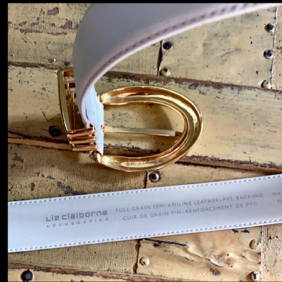 LIZ CLAIBORNE IVORY LEATHER VINTAGE BELT GOLD HARDWARE M main image 9